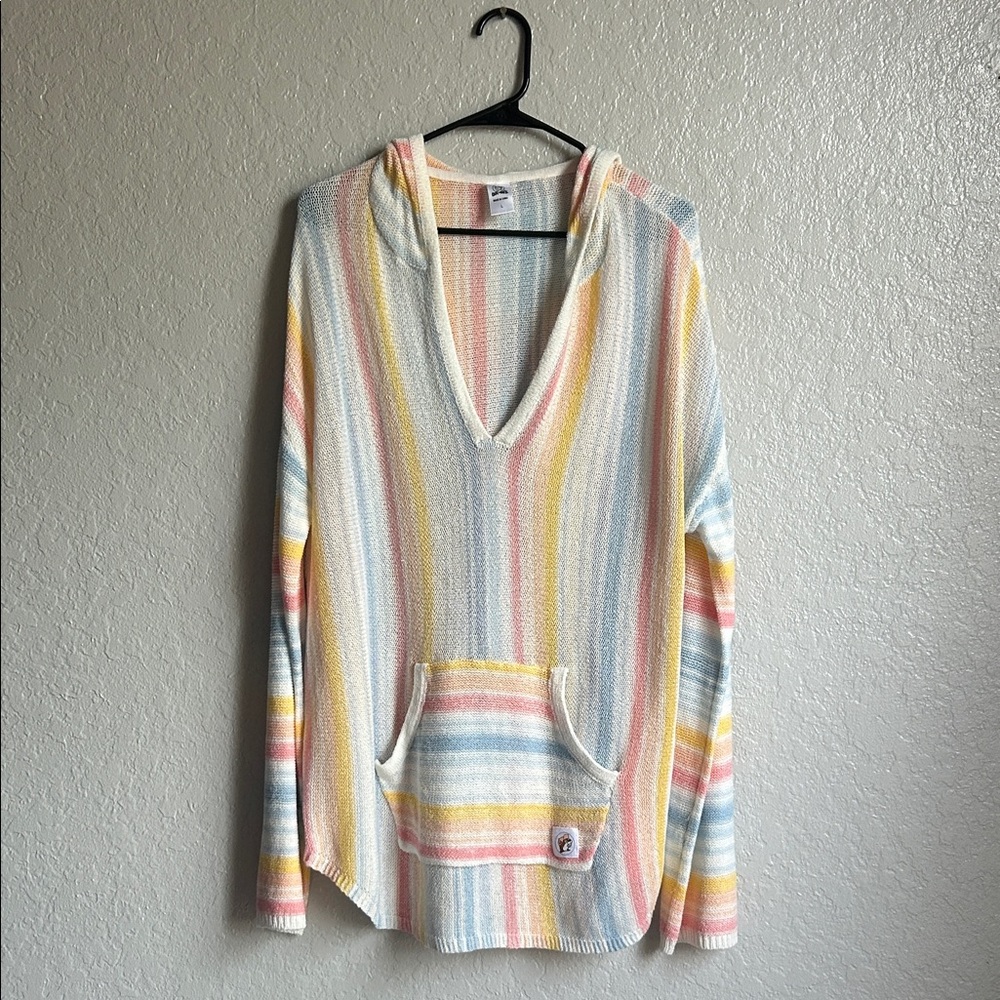 Buc-ee's Pastel Striped Hooded Sweater LARGE
